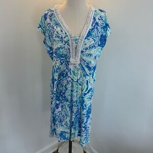 Lilly Pulitzer Women’s Large Zandra Shift Dress Bennet Blue Salty Seas Seashells